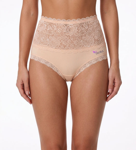 Premium Cotton: Seamless High-Waist Brief with Lace (ART345)