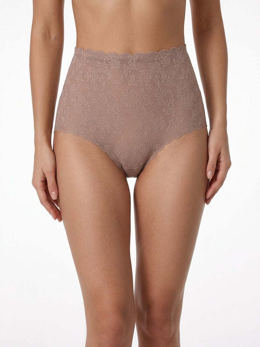 Seamless High-Waist Brief with Lace - Luxury Series (55058)